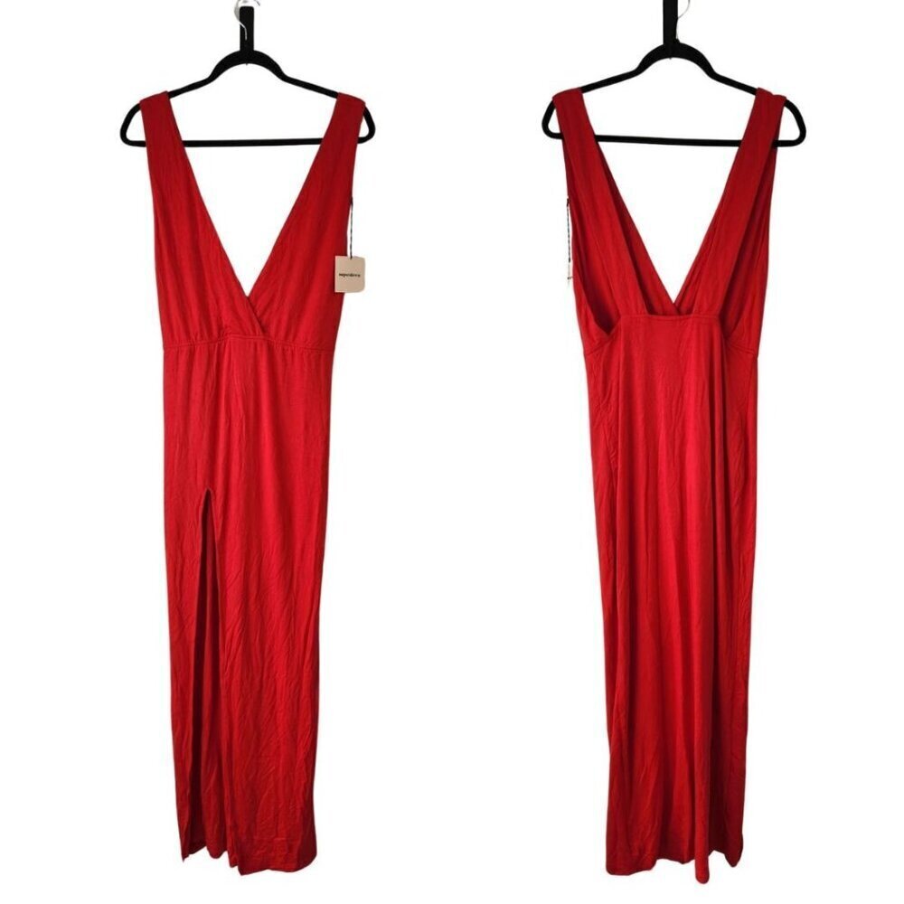 NWT Superdown Erika Deep V Stretch Jersey Red Maxi Dress Full Length L - Picture 2 of 12